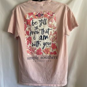 Simply Southern Collection Womens Short Sleeve Tee Medium Flower Pink